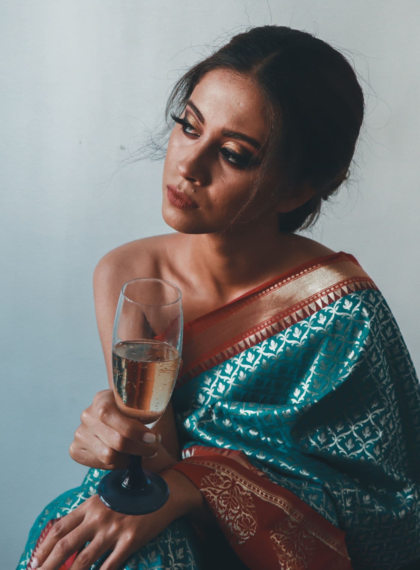 Elegant chiffon saree in an editorial portrait